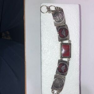 Vintage Silver and Red Jasper Women's Bracelet